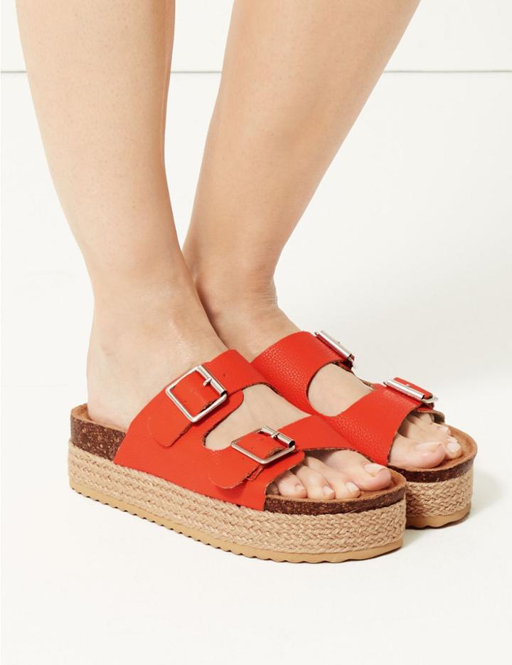 Marks & Spencer Two Strap Flatform Espadrille Bright Orange