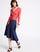 Marks & Spencer Bias Cut Asymmetrical Midi Skirt Navy