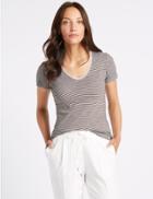 Marks & Spencer Pure Cotton Striped Short Sleeve T-shirt Green Mix