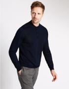 Marks & Spencer Merino Wool Blend Slim Fit Polo Shirt Navy