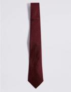 Marks & Spencer Pure Silk Spotted Tie Burgundy Mix