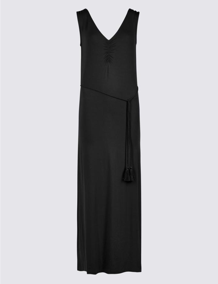 Marks & Spencer Ruched Front Slip Maxi Dress Black