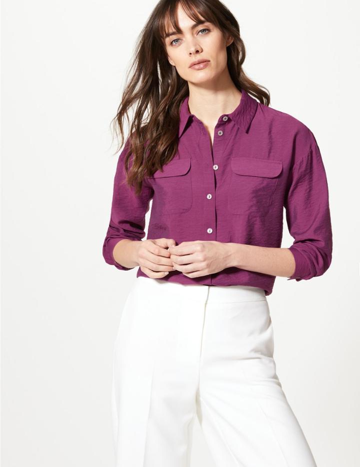 Marks & Spencer Button Detailed Patch Pocket Shirt Magenta
