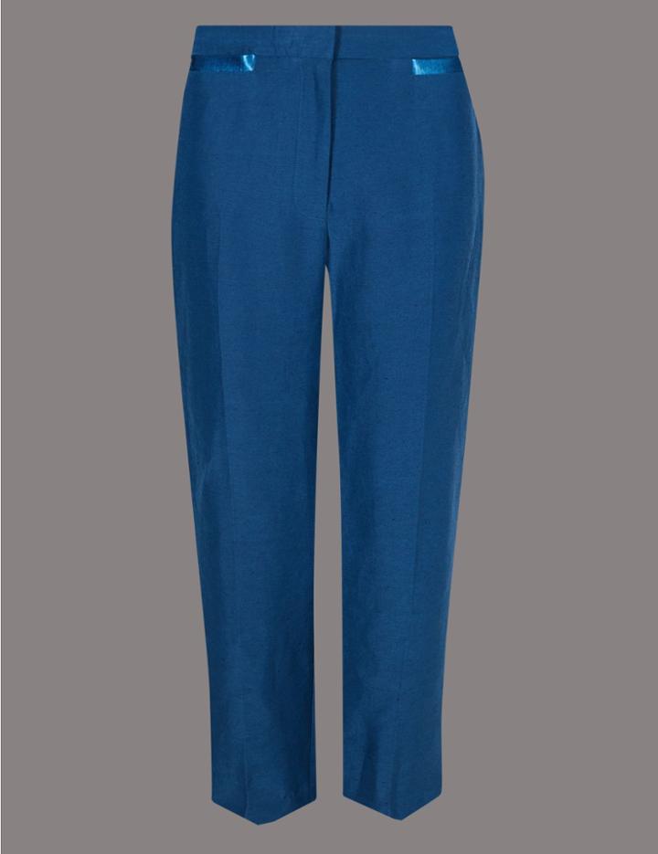 Marks & Spencer Linen Rich Straight Leg Trousers Marine