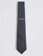 Marks & Spencer Spotted Tie & Pin Set Navy Mix