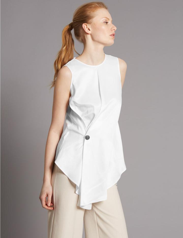Marks & Spencer Side Button Round Neck Sleeveless Blouse White