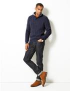 Marks & Spencer Cable Knit Jumper With Wool & Alpaca Navy
