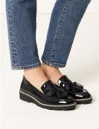 Marks & Spencer Wide Fit Leather Flatform Heel Loafers Black Patent