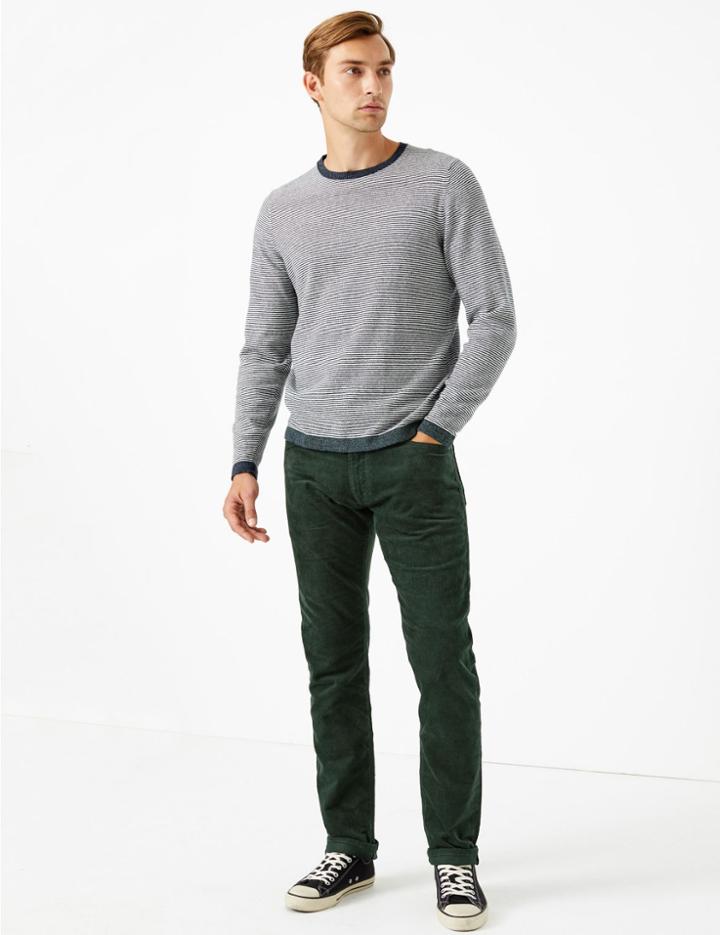 Marks & Spencer Slim Fit 5 Pocket Stretch Corduroy Trousers Dark Teal