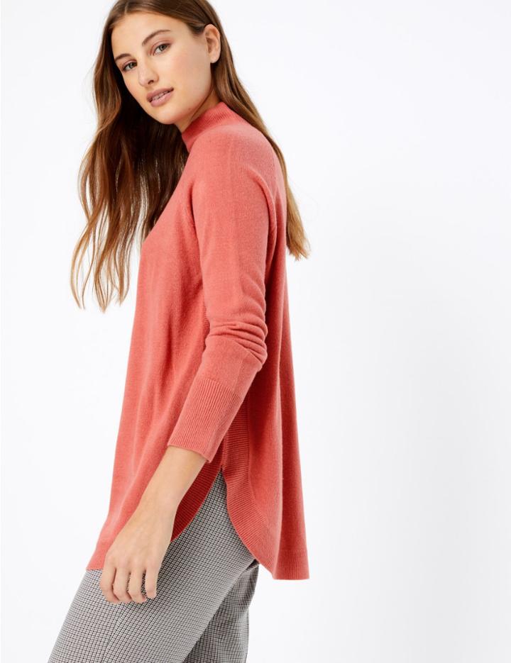 Marks & Spencer Cashmilon&trade; Curved Hem Relaxed Fit Jumper Cinnamon Blush