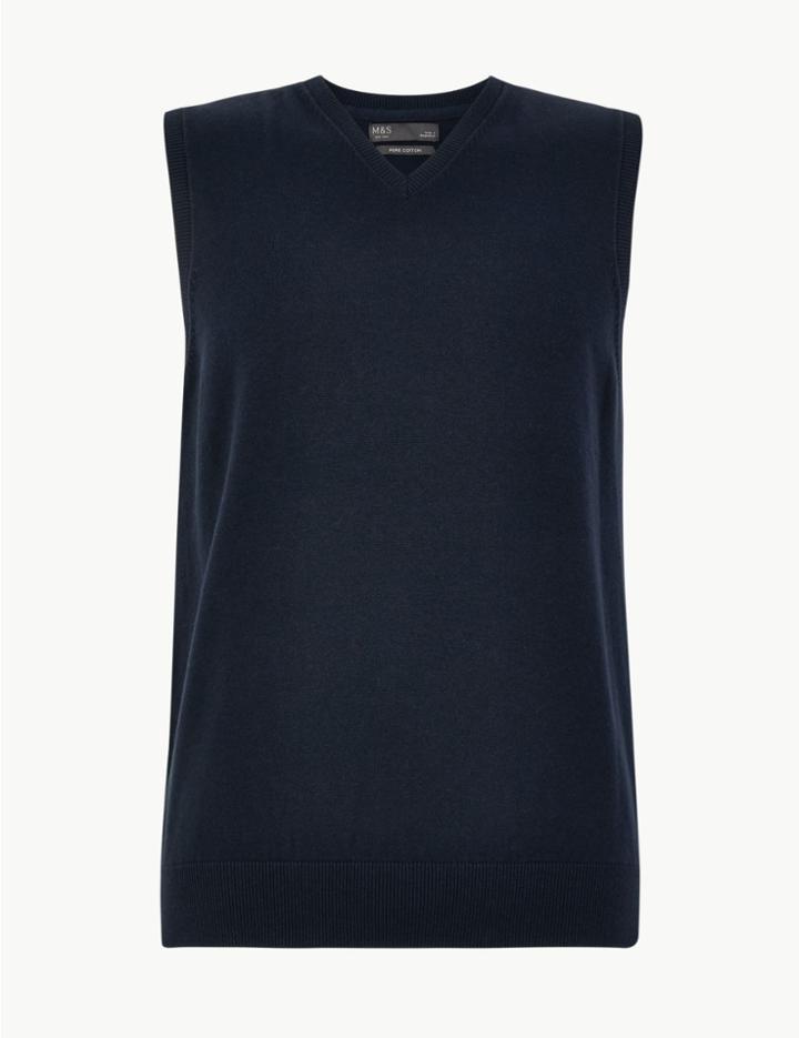 Marks & Spencer Pure Cotton Sleeveless Jumper Navy