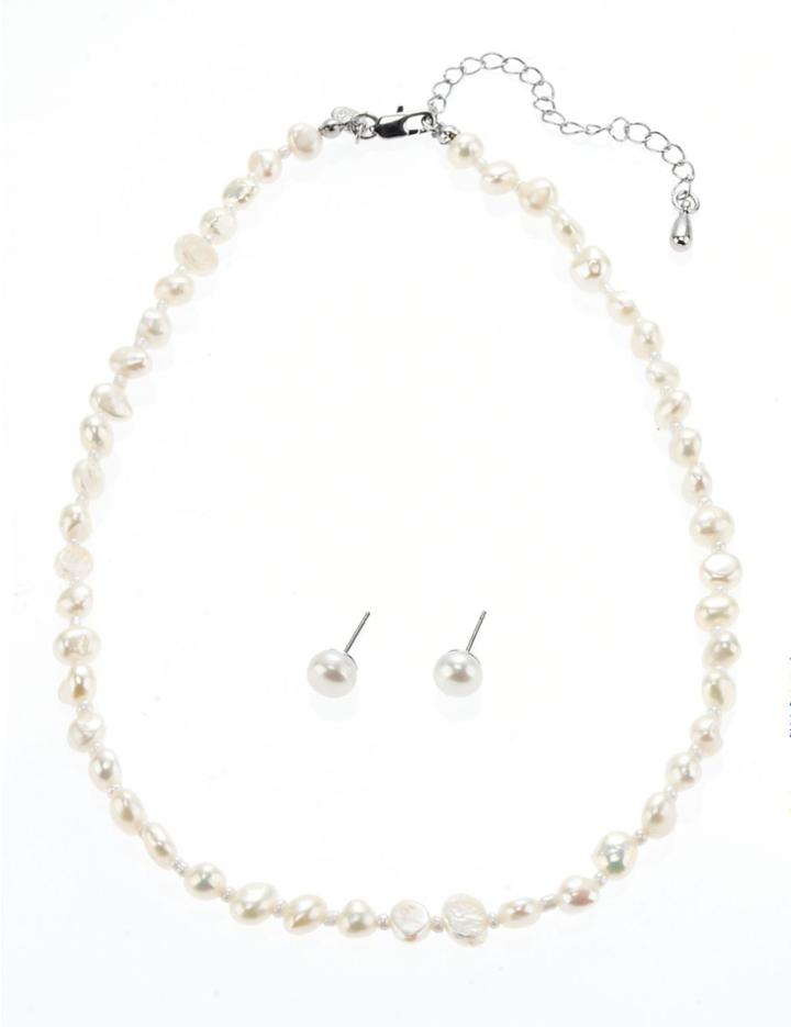 Marks & Spencer Fresh Water Pearl Classic Necklace & Earrings Set White