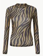 Marks & Spencer Animal Print Long Sleeve Sheer Top Camel Mix