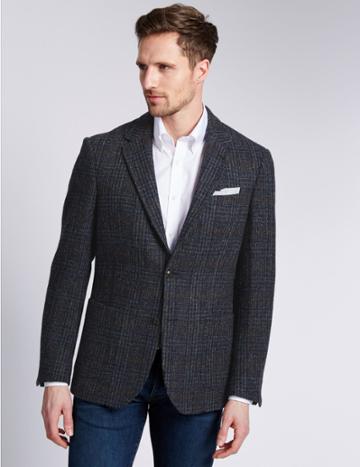 Marks & Spencer Pure Wool Tailored Fit Harris Tweed Jacket Grey Mix