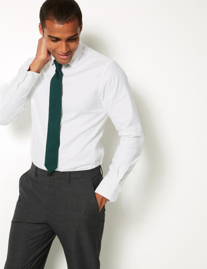 Marks & Spencer Cotton Stretch Slim Fit Shirt White