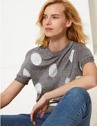Marks & Spencer Polka Dot Round Neck Short Sleeve Jumper Grey Mix