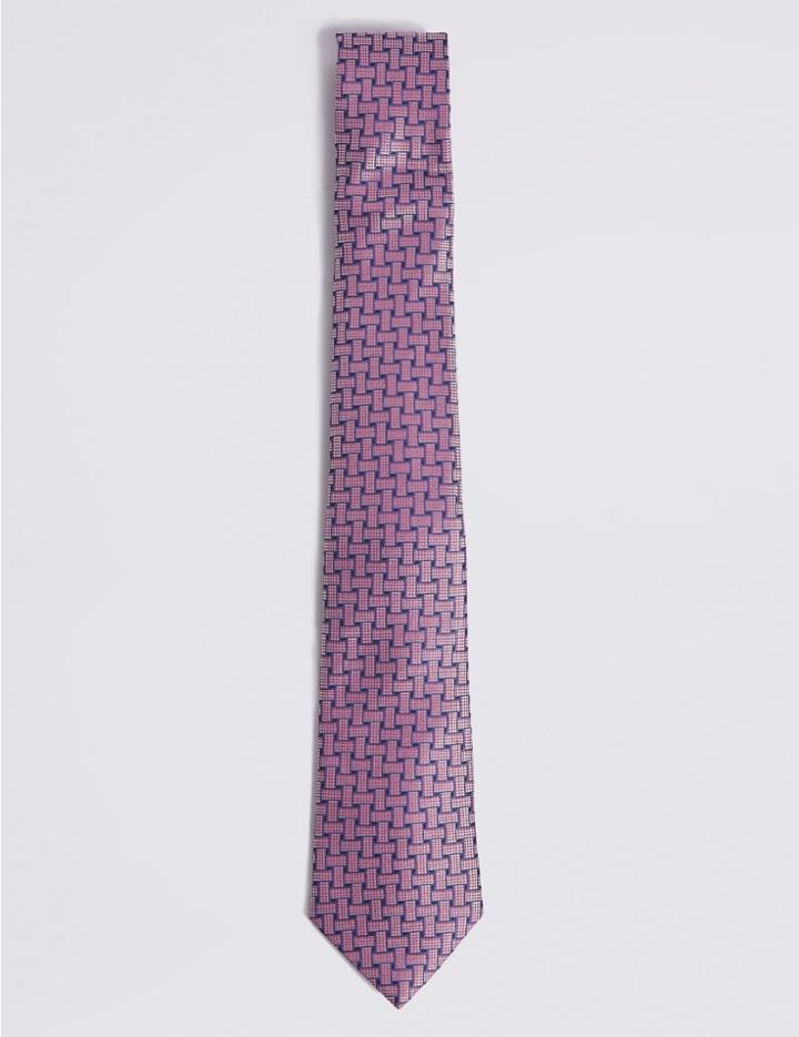 Marks & Spencer Pure Silk Lattice Tie Pink Mix