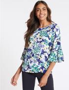 Marks & Spencer Floral Print Kimono 3/4 Sleeve Shell Top Blue Mix