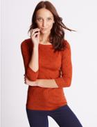 Marks & Spencer Pure Cotton Floral Print 3/4 Sleeve T-shirt Red Mix