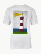 Marks & Spencer Pure Cotton Lighthouse Print T-shirt White Mix