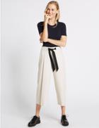 Marks & Spencer Contrast Tie Waist Cropped Culottes Beige Mix
