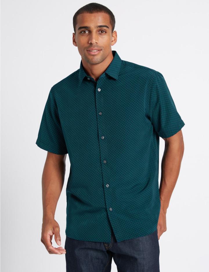 Marks & Spencer Easy Care Printed Shirt Navy Mix