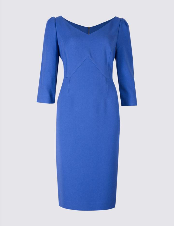 Marks & Spencer Petite 3/4 Sleeve Bodycon Midi Dress Blue
