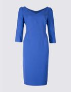 Marks & Spencer Petite 3/4 Sleeve Bodycon Midi Dress Blue