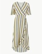 Marks & Spencer Striped Wrap Midi Dress Ivory Mix