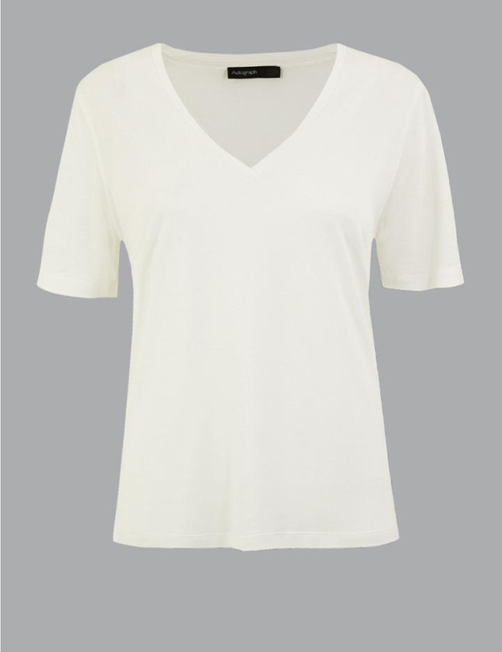 Marks & Spencer V-neck Regular Fit T-shirt Soft White