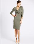 Marks & Spencer Lined 3/4 Sleeve Shift Dress Khaki