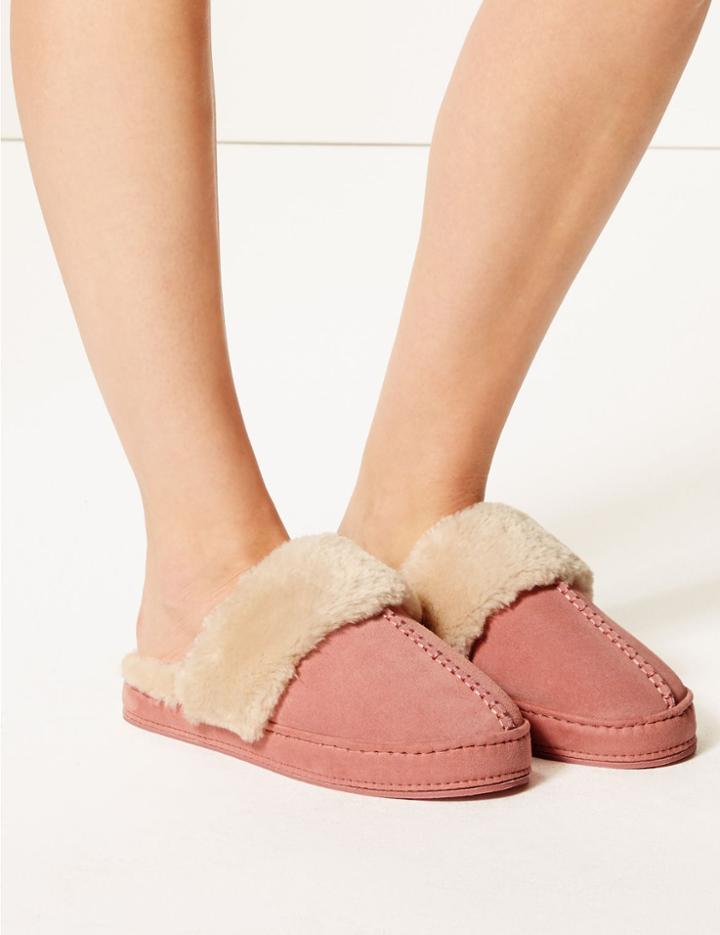 Marks & Spencer Suede Mule Slippers Pink