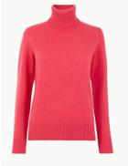 Marks & Spencer Lambswool Roll Neck Jumper Very Pink