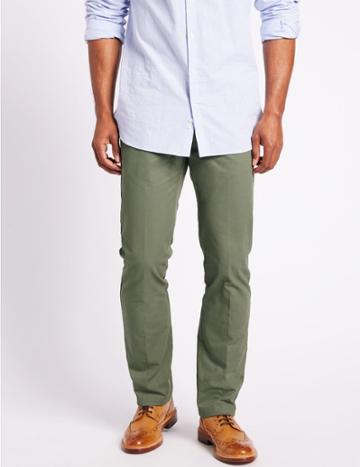 Marks & Spencer Straight Fit Pure Cotton Chinos Washed Green