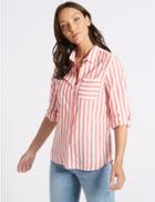 Marks & Spencer Pure Cotton Striped Long Sleeve Shirt Red Mix