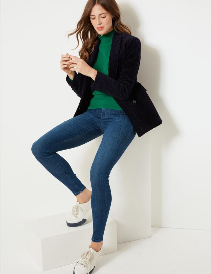 Marks & Spencer Embellished Mid Rise Super Skinny Leg Jeans Dark Indigo