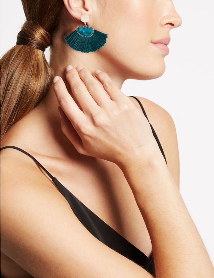 Marks & Spencer Fan Drop Earrings Green Mix