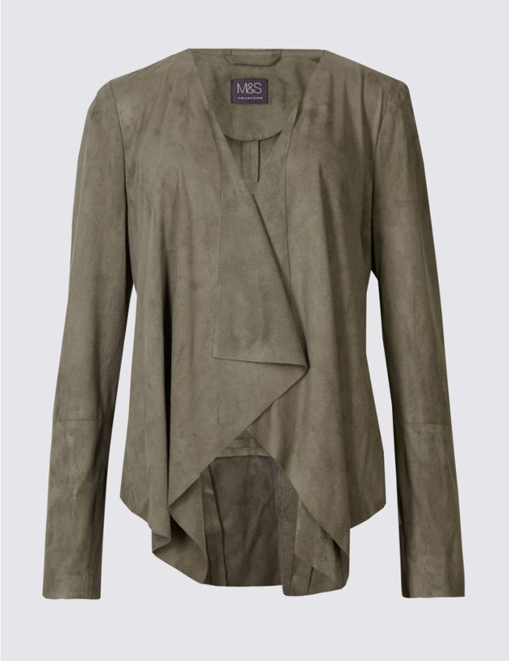 Marks & Spencer Faux Suede Waterfall Jacket Khaki
