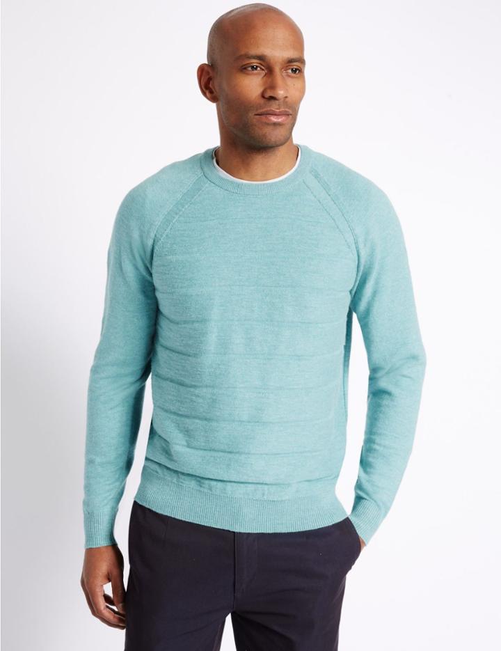 Marks & Spencer Cotton Rich Striped Jumper Medium Turquoise