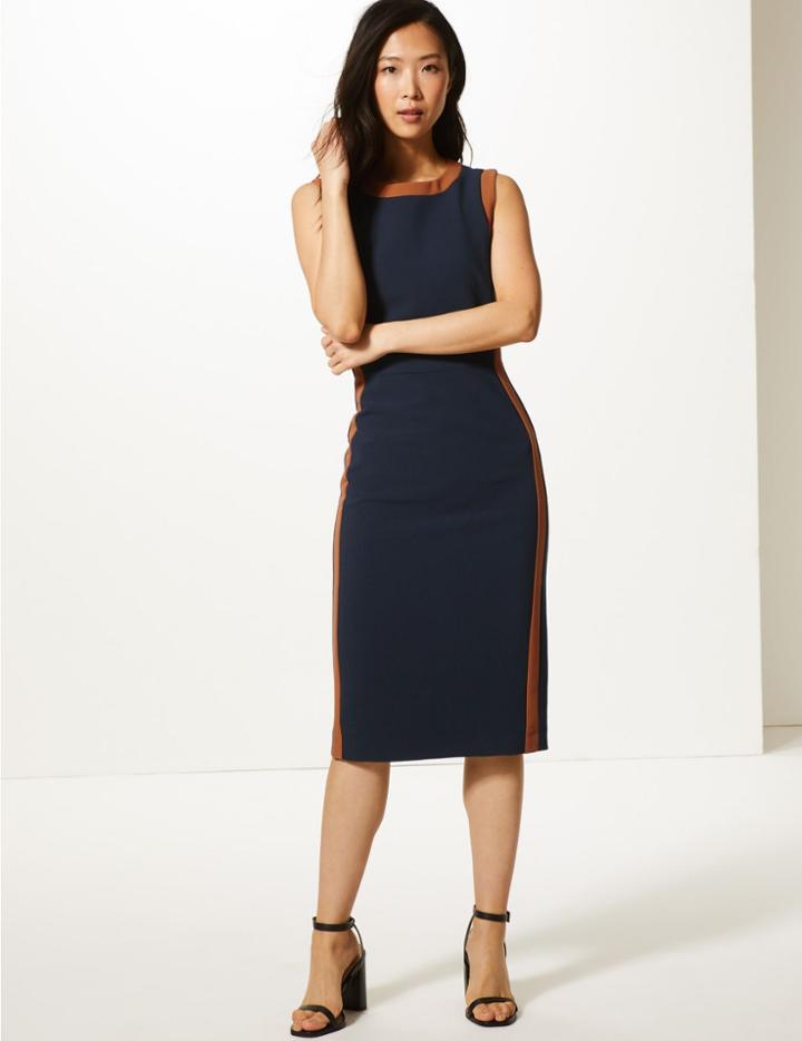 Marks & Spencer Colour Block Side Stripe Midi Bodycon Dress Rust Mix