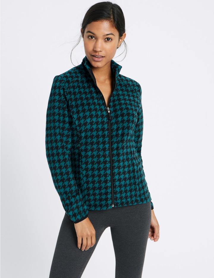 Marks & Spencer Dogtooth Print Fleece Jacket Teal Mix