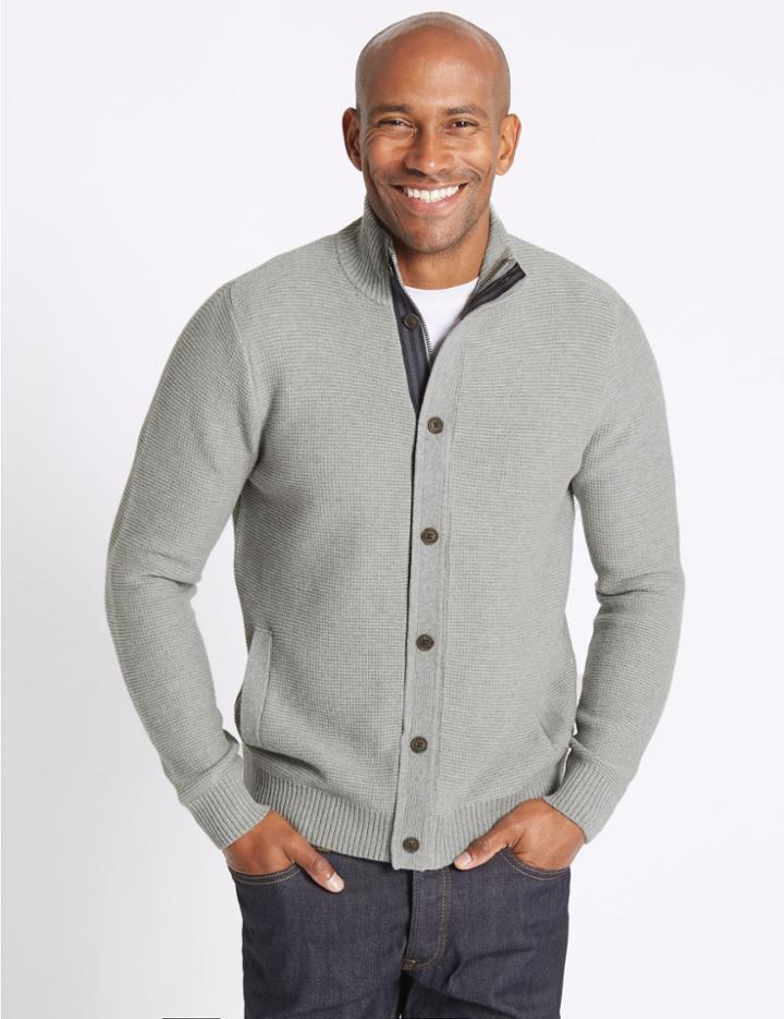 Marks & Spencer Pure Cotton Zip Through Cardigan Light Grey
