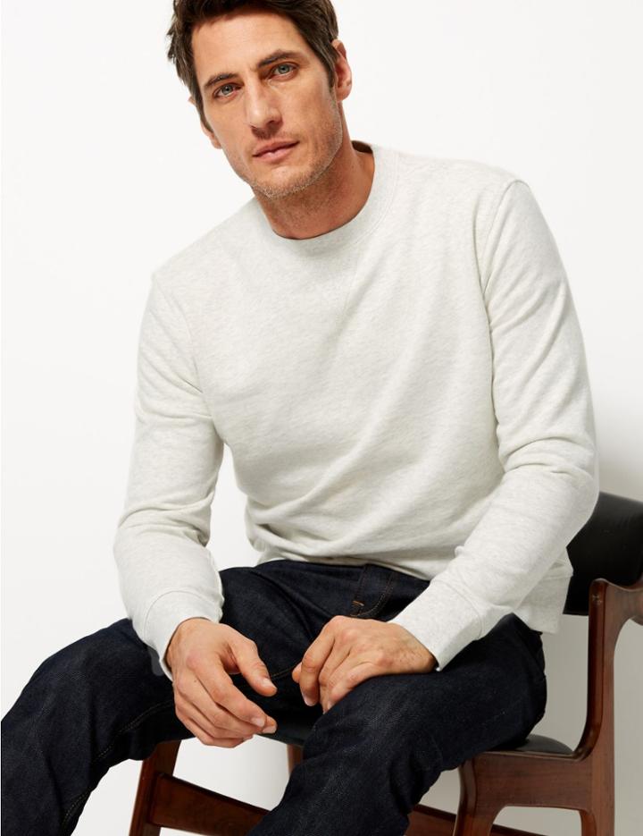 Marks & Spencer Pure Cotton Crew Neck Sweatshirt Ecru Mix
