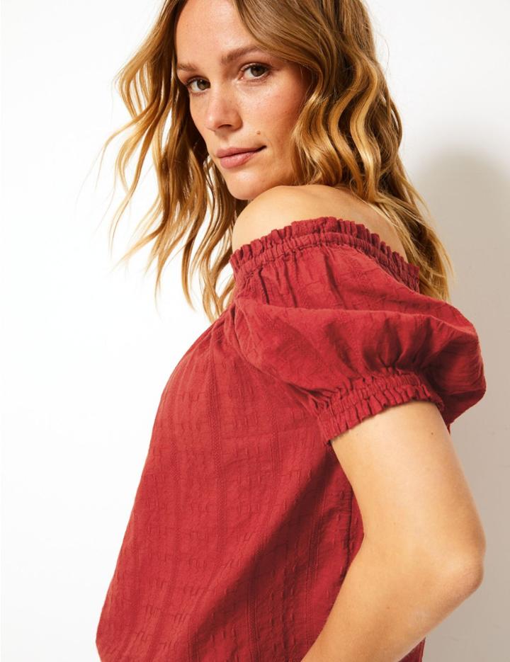 Marks & Spencer Textured Bardot Blouse Dark Orange