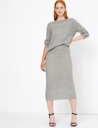 Marks & Spencer Pure Cashmere Ribbed Knit Midi Skirt Grey Mix