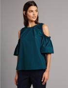 Marks & Spencer Pure Cotton Cold Shoulder Shell Top Peacock