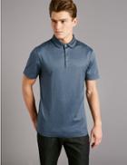 Marks & Spencer Pure Cotton Textured Polo Shirt Indigo
