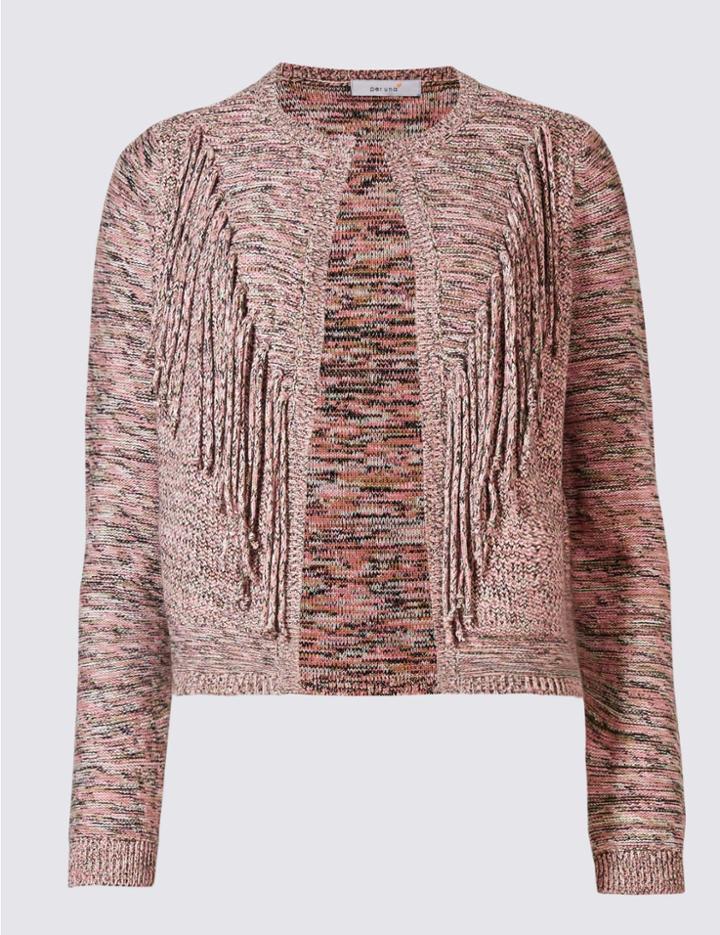 Marks & Spencer Pure Cotton Textured Tassel Yarn Cardigan Multi