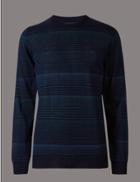 Marks & Spencer Merino Wool Blend Striped Slim Fit Jumper Navy Mix
