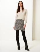 Marks & Spencer Animal Print Jersey A-line Mini Skirt Natural Mix